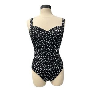 Swim Solutions One Piece Swimsuit Women’s Size 8 Lace‎ Up Black White Dots NWT